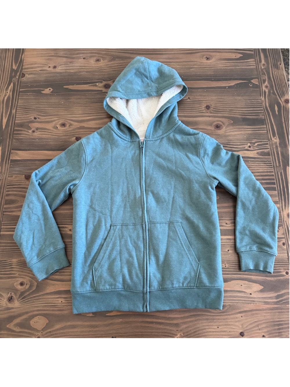 Boys Cat & Jack Teal Sherpa Hoodie M Full-Zip Lined Jacket Warm Cozy